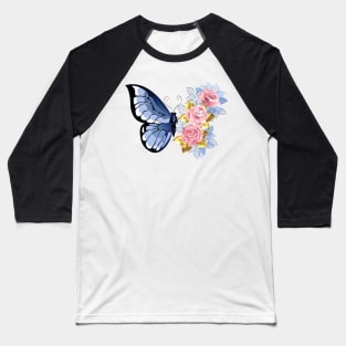 Blue Butterfly with Roses Baseball T-Shirt